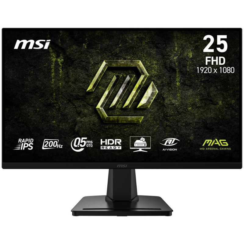 MSI Gaming MAG 256F E20/ 25"/ 1920x1080/ IPS/ 0,5ms/ 200Hz/ 300cd/m2/ 1000:1/ HDMI/ DP/ VESA/ černý