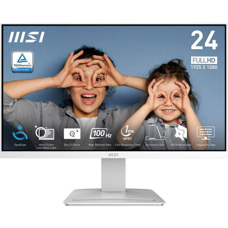 MSI PRO MP2412W/ 24"/ 1920x1080/ VA/ 4ms/ 100Hz/ 250cd/m2/ 3000:1/ HDMI/ DP/ VESA/ bílý