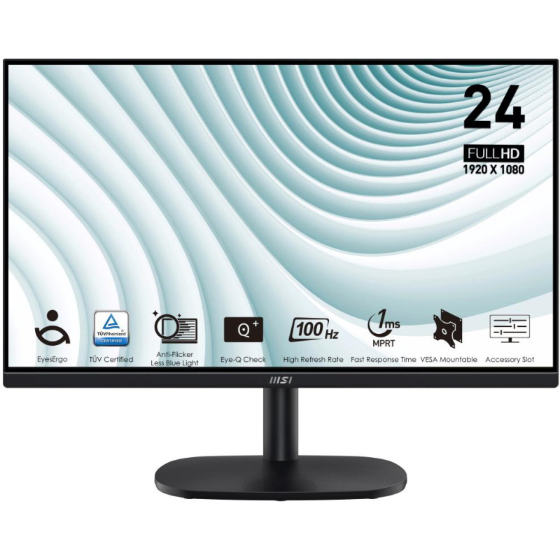 MSI PRO MP245V/ 24"/ 1920x1080/ VA/ 4ms/ 100Hz/ 300cd/m2/ 4000:1/ HDMI/ VESA/ černý