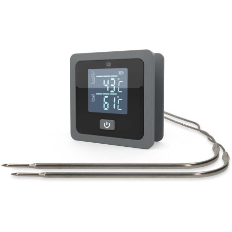 NEDIS chytrý bezdrátový teploměr na maso/ Bluetooth/ 2 sondy/ 0 - 300 °C/ 2x AAA/LR03/ Android/ iOS/ černo-šedý