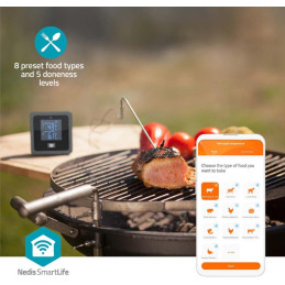 NEDIS chytrý bezdrátový teploměr na maso/ Bluetooth/ 2 sondy/ 0 - 300 °C/ 2x AAA/LR03/ Android/ iOS/ černo-šedý