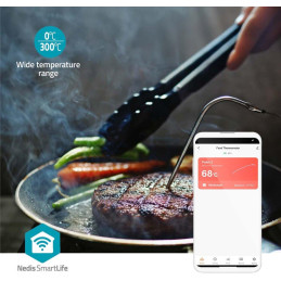 NEDIS chytrý bezdrátový teploměr na maso/ Bluetooth/ 2 sondy/ 0 - 300 °C/ 2x AAA/LR03/ Android/ iOS/ černo-šedý
