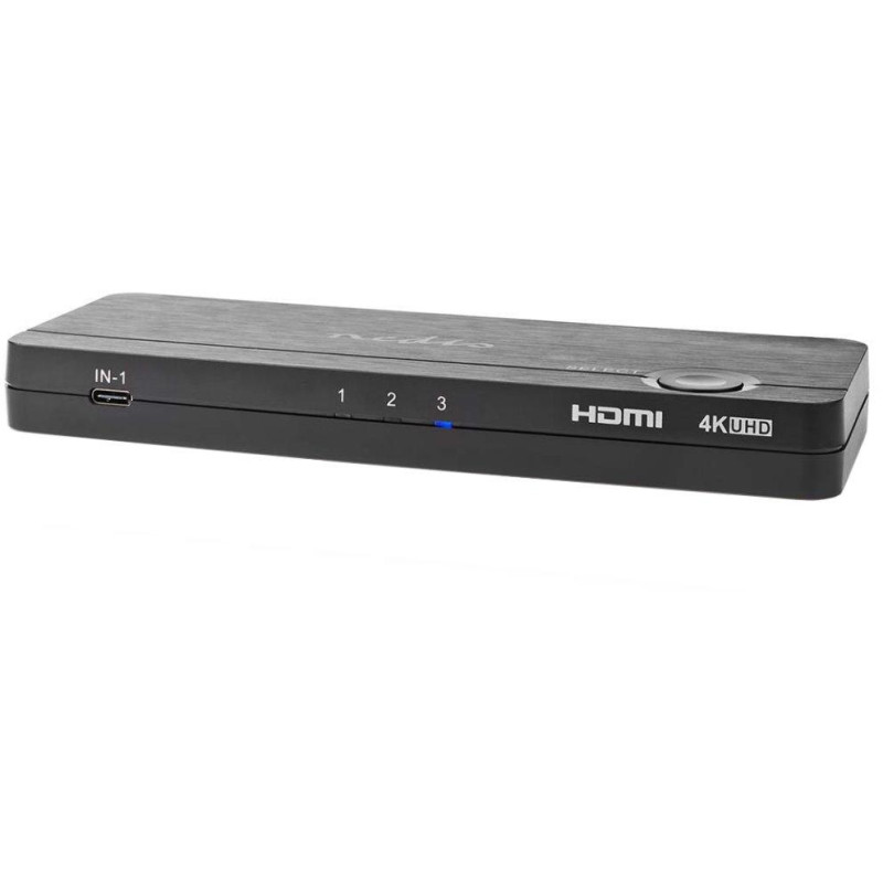 NEDIS HDMI převodník/ USB-C zásuvka/ 2x HDMI vstup/ 4x USB-A zásuvka/ 1x HDMI výstup/ 1cestný/ 4K@60Hz/ 18 Gbps/ ABS/ an