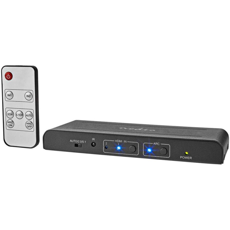 NEDIS HDMI extraktor/ 2x HDMI vstup/ TosLink zásvuka/ 1x 3.5 mm/ 1x HDMI výstup/ 2x RCA/ 4K@60Hz/ 18 Gbps/ kov/ antracit