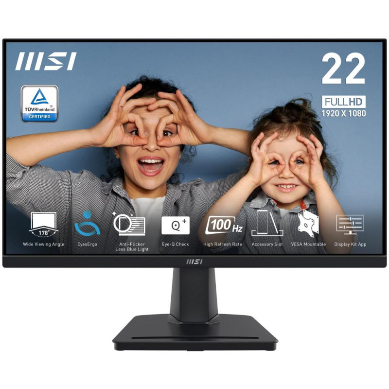 MSI PRO MP225V/ 21,5"/ 1920x1080/ VA/ 4ms/ 100Hz/ 300cd/m2/ 4000:1/ HDMI/ VESA/ černý