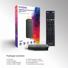 OPRAVENÉ - STRONG DVB-T/T2 tuner HDMI stick SRT 84/ Full HD/ H.265/HEVC/ externí anténa/ EPG/ PVR/ HDMI/ USB/ micro USB/...