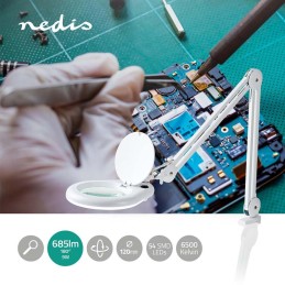NEDIS zvětšovací stolní LED lampa/ čočka 3 dioptrie/ spotřeba 9 W/ teplota 6500 K/ světelný tok 720 lm/ bílá