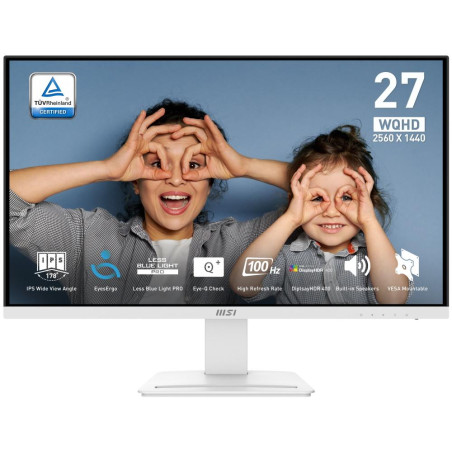MSI PRO MP273QW E2/ 27"/ 2560x1440/ IPS/ 4ms/ 100Hz/ 400cd/m2/ 1300:1/ HDMI/ DP/ VESA/ bílý