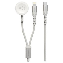 Swissten opletený magnetický kabel 2v1 pro apple watch a lightning, usb-c 1.2 m bílý