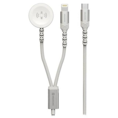 Swissten opletený magnetický kabel 2v1 pro apple watch a lightning, usb-c 1.2 m bílý