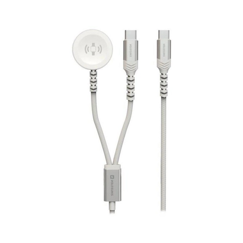 Swissten opletený magnetický kabel 2v1 pro apple watch a usb-c, usb-c 1.2 m bílý