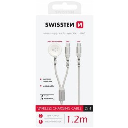 Swissten opletený magnetický kabel 2v1 pro apple watch a usb-c, usb-c 1.2 m bílý