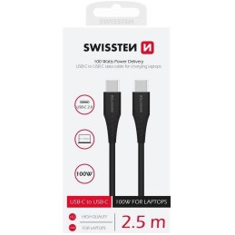 Swissten datový kabel tpe usb-c/usb-c power delivery 5a (100w) 2,5 m černý