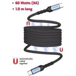 Swissten magnetický datový kabel samonavíjecí usb-c / usb-c 1 m
