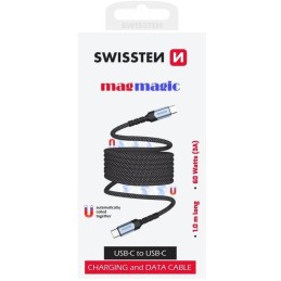 Swissten magnetický datový kabel samonavíjecí usb-c / usb-c 1 m