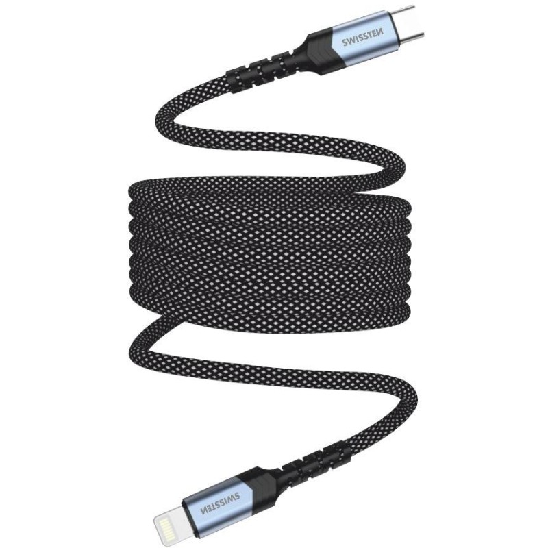 Swissten magnetický datový kabel samonavíjecí usb-c / lightning 1 m