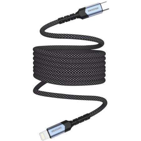 Swissten magnetický datový kabel samonavíjecí usb-c / lightning 1 m