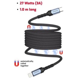 Swissten magnetický datový kabel samonavíjecí usb-c / lightning 1 m