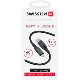 Swissten datový kabel soft silicone usb / lightning 1,5 m 60w černý