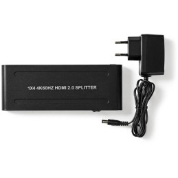 NEDIS HDMI rozbočovač/ 4x HDMI výstup/ 4K@60Hz/ 18 Gbps/ kov/ antracit