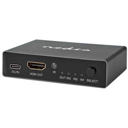 NEDIS HDMI přepínač/ 3x HDMI vstup/ 1x HDMI výstup/ 8K@60Hz/ 45 Gbps/ dálkově ovládaní/ hliník/ antracit