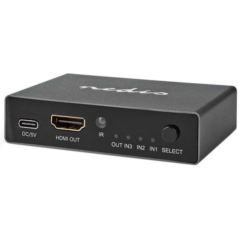 NEDIS HDMI přepínač/ 3x HDMI vstup/ 1x HDMI výstup/ 8K@60Hz/ 45 Gbps/ dálkově ovládaní/ hliník/ antracit