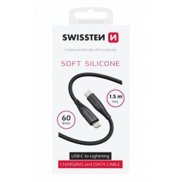 Swissten datový kabel soft silicone usb-c / lightning 1,5 m 60w černý