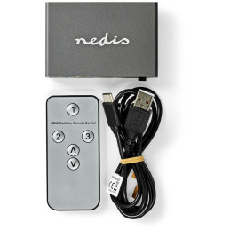 NEDIS HDMI přepínač/ 3x HDMI vstup/ 1x HDMI výstup/ 8K@60Hz/ 45 Gbps/ dálkově ovládaní/ hliník/ antracit