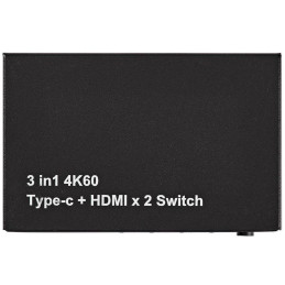 NEDIS HDMI přepínač/ 1x USB-C/ 2x HDMI vstup/ 1x HDMI výstup/ 4K@60Hz/ 18.0 Gbps/ kov/ antracit