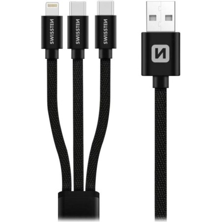 Swissten datový kabel textile 3in1 1,2 m černý (lightning, 2x usb-c)