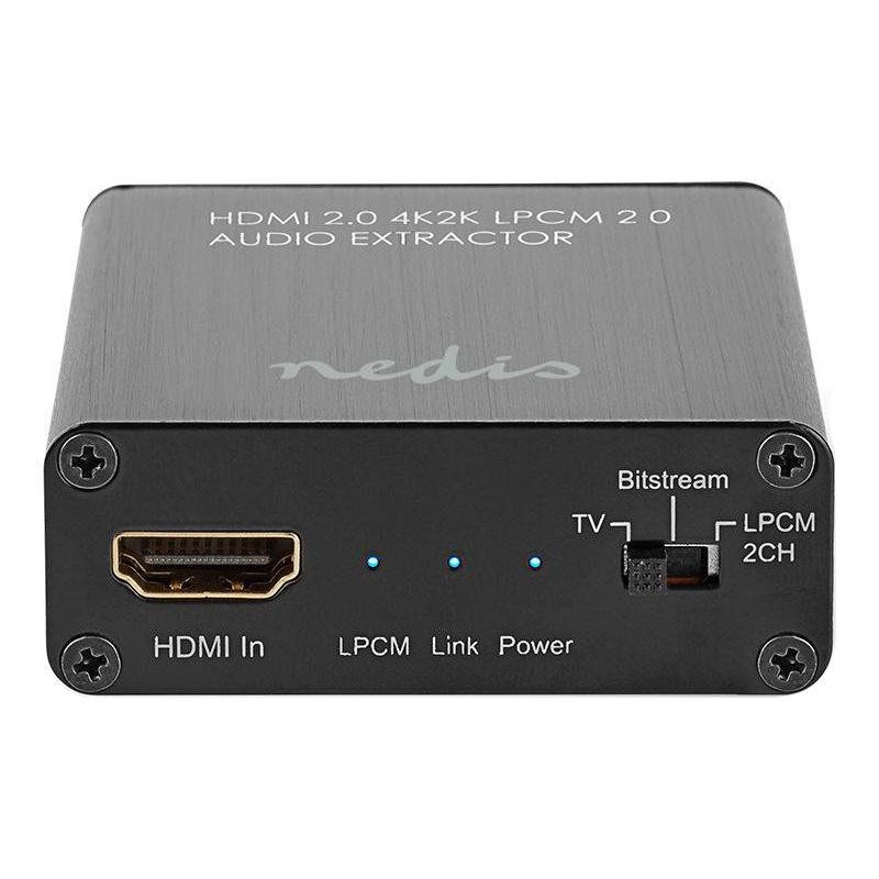 NEDIS HDMI extraktor/ HDMI vstup/ TosLink zásuvka/ 1x 3.5 mm/ 1x HDMI výstup/ 4K@60Hz/ 18 Gbps/ kov/ antracit