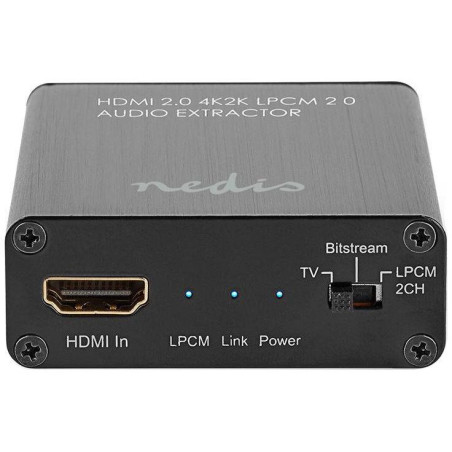 NEDIS HDMI extraktor/ HDMI vstup/ TosLink zásuvka/ 1x 3.5 mm/ 1x HDMI výstup/ 4K@60Hz/ 18 Gbps/ kov/ antracit