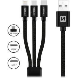 Swissten datový kabel textile 3in1 1,2 m černý (lightning, 2x usb-c)