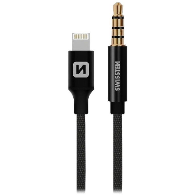Swissten audio adaptértextile lightning (samec)/3,5 mm jack(samec) 1,5 m černý