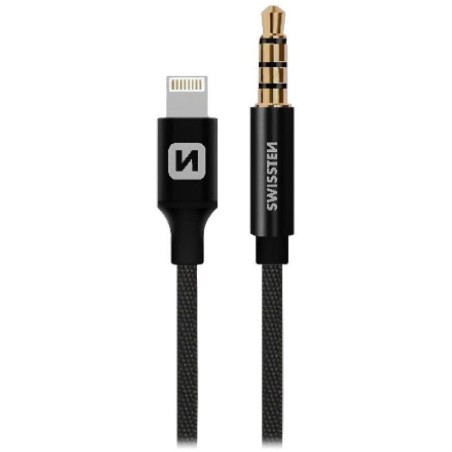 Swissten audio adaptértextile lightning (samec)/3,5 mm jack(samec) 1,5 m černý