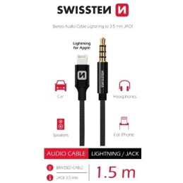 Swissten audio adaptértextile lightning (samec)/3,5 mm jack(samec) 1,5 m černý