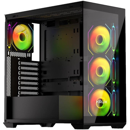 Krux skříň Exo / ATX / 4x120mm RBG fan / 2xUSB 2.0 / USB-C / tvrzené sklo / černá