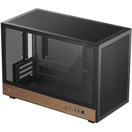 DEEPCOOL skříň CH260 WOOD / microATX / 2xUSB 3.0 / USB-C / tvrzené sklo / černá s dřevěnými prvky