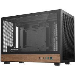 DEEPCOOL skříň CH260 WOOD / microATX / 2xUSB 3.0 / USB-C / tvrzené sklo / černá s dřevěnými prvky