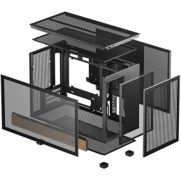 DEEPCOOL skříň CH260 WOOD / microATX / 2xUSB 3.0 / USB-C / tvrzené sklo / černá s dřevěnými prvky