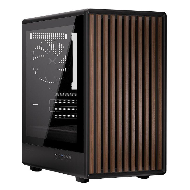 Krux skříň Helio / microATX /1x120mm fan / USB 3.0 / USB-C / dřevěný design / černá