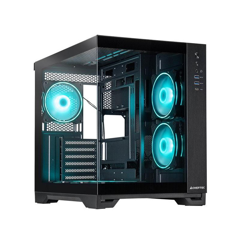 CHIEFTEC Visio / ATX / dvoukomorová / 6x120mm ARGB fan / 2xUSB 3.0 / USB-C / tvrz.sklo / černá