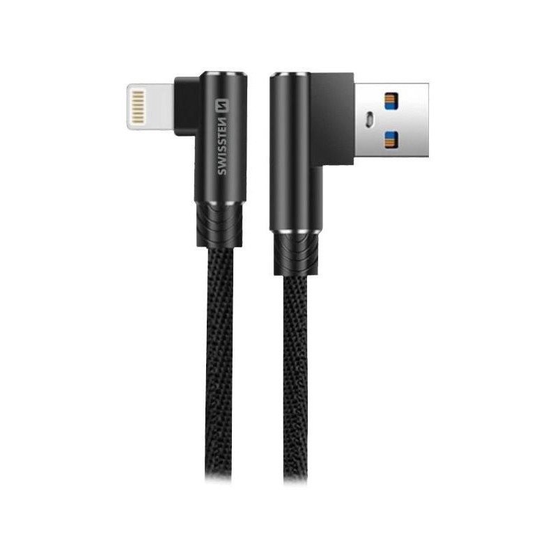 Swissten textilní datový kabel arcade usb / lightning 1,2 m černý