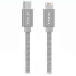 Swissten datový kabeltextile usb-c / lightning 2,0 m stříbrný