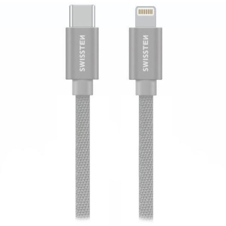 Swissten datový kabeltextile usb-c / lightning 2,0 m stříbrný