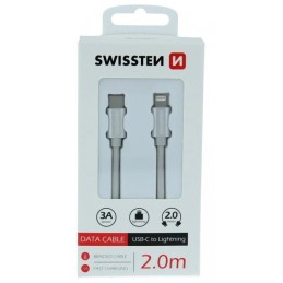 Swissten datový kabeltextile usb-c / lightning 2,0 m stříbrný