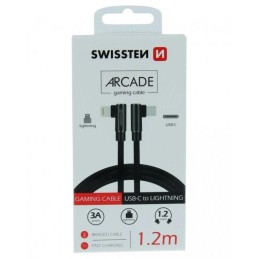 Swissten textilní datový kabel arcade usb-c / lightning 1,2 m černý
