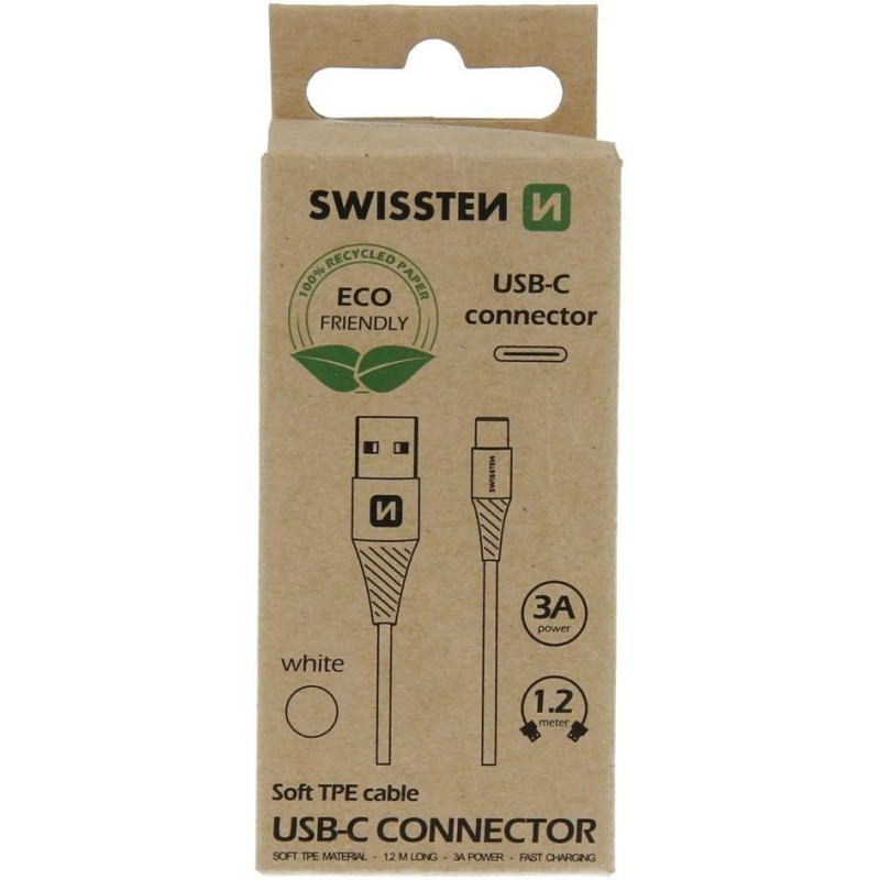 Swissten datový kabelusb/usb-c  bílý 1,2m  (eco balení)