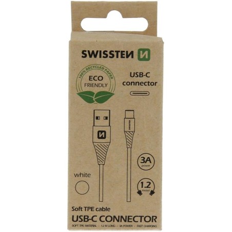 Swissten datový kabelusb/usb-c  bílý 1,2m  (eco balení)