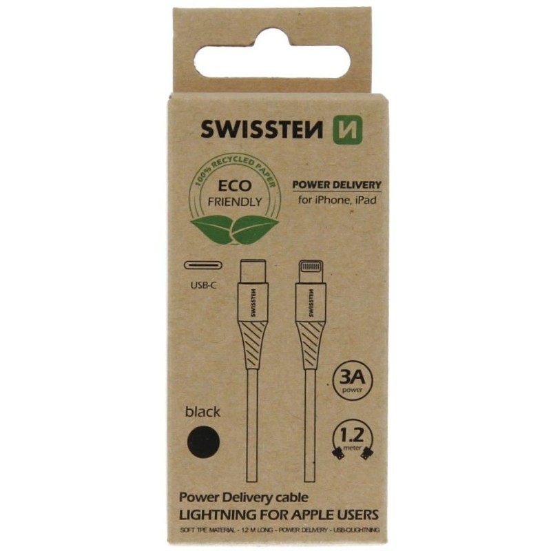 Swissten datový kabelusb-c/lightning černý 1,2m  (eco balení)